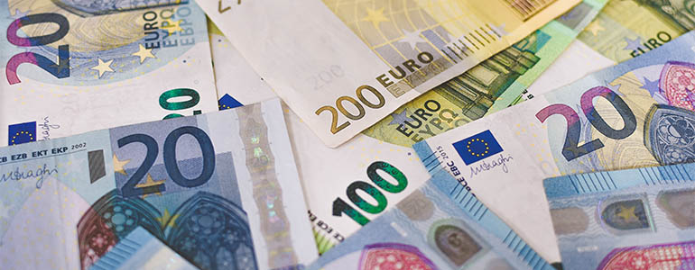 Euro bills in different values 