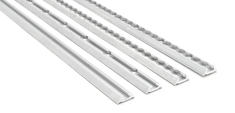 Surface aluminium rails with different machining