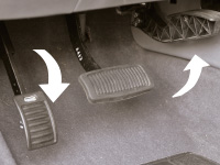 Close up of gas and brake pedal