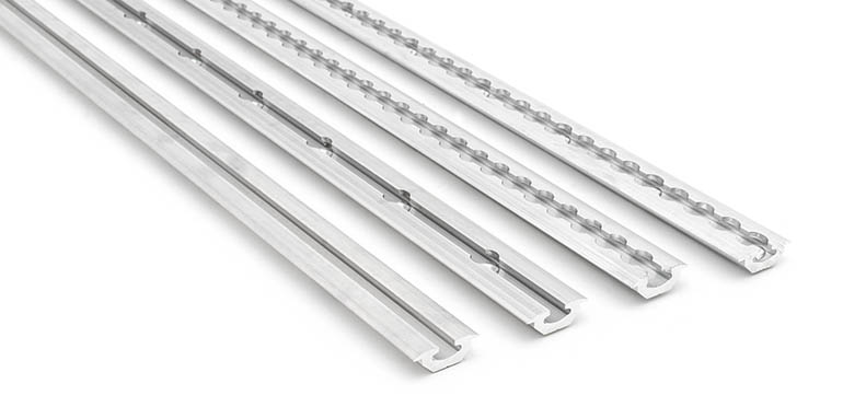 Low profile aluminium rails with different machining