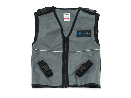 Three vests in different sizes on white background.