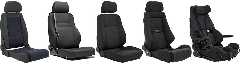 A series of aftermarket car seats