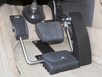 Close up of adapted car pedals