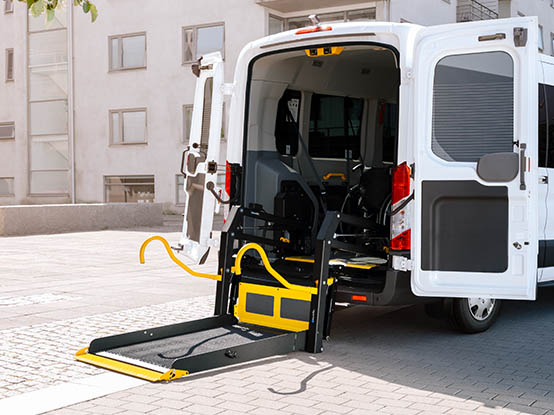 Wheelchair lift in a transport vehicle